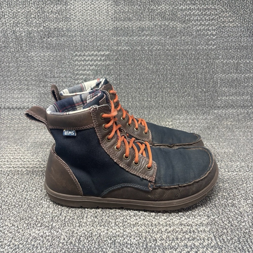 Lems Boulder Boots Navy Stout Zero Drop Wide Lightweight Hiking Size M 10.5 W 12